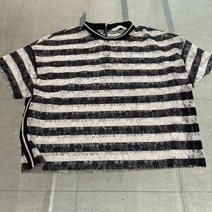 Zara Lace black and white striped top
